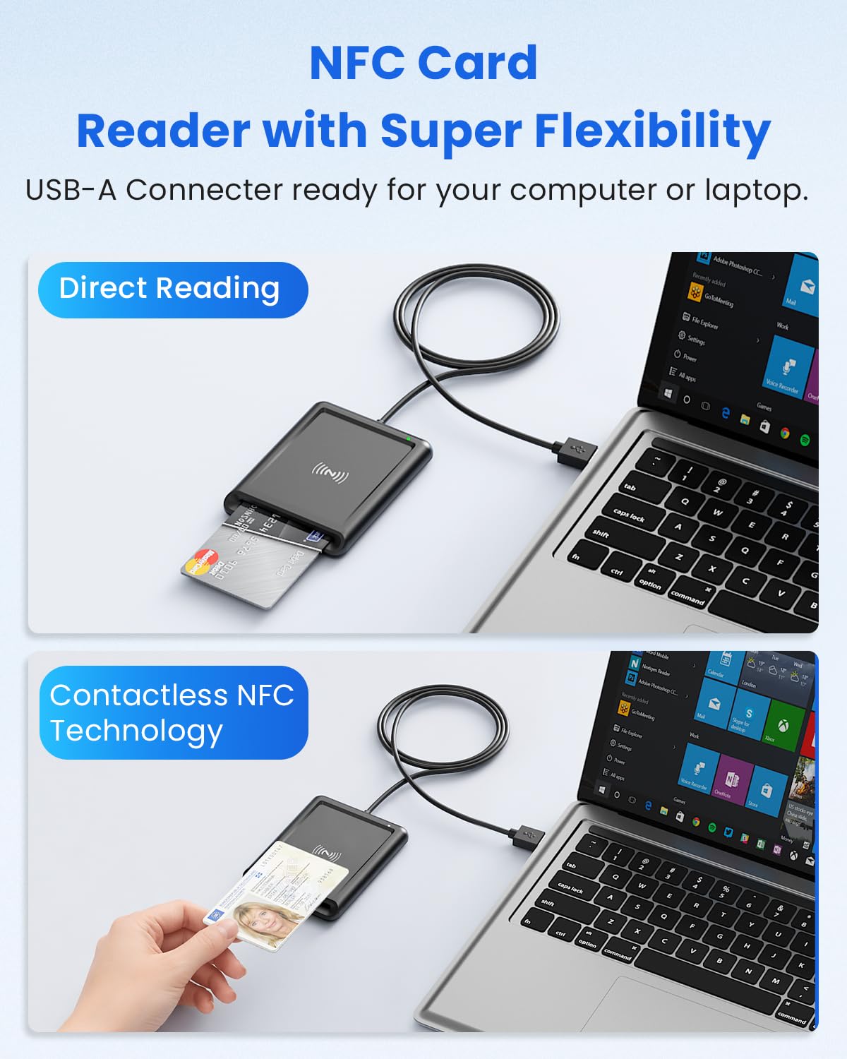 USB-A Lector Tarjetas Inteligentes DNI con NFC con Lector de Tarjetas DNI