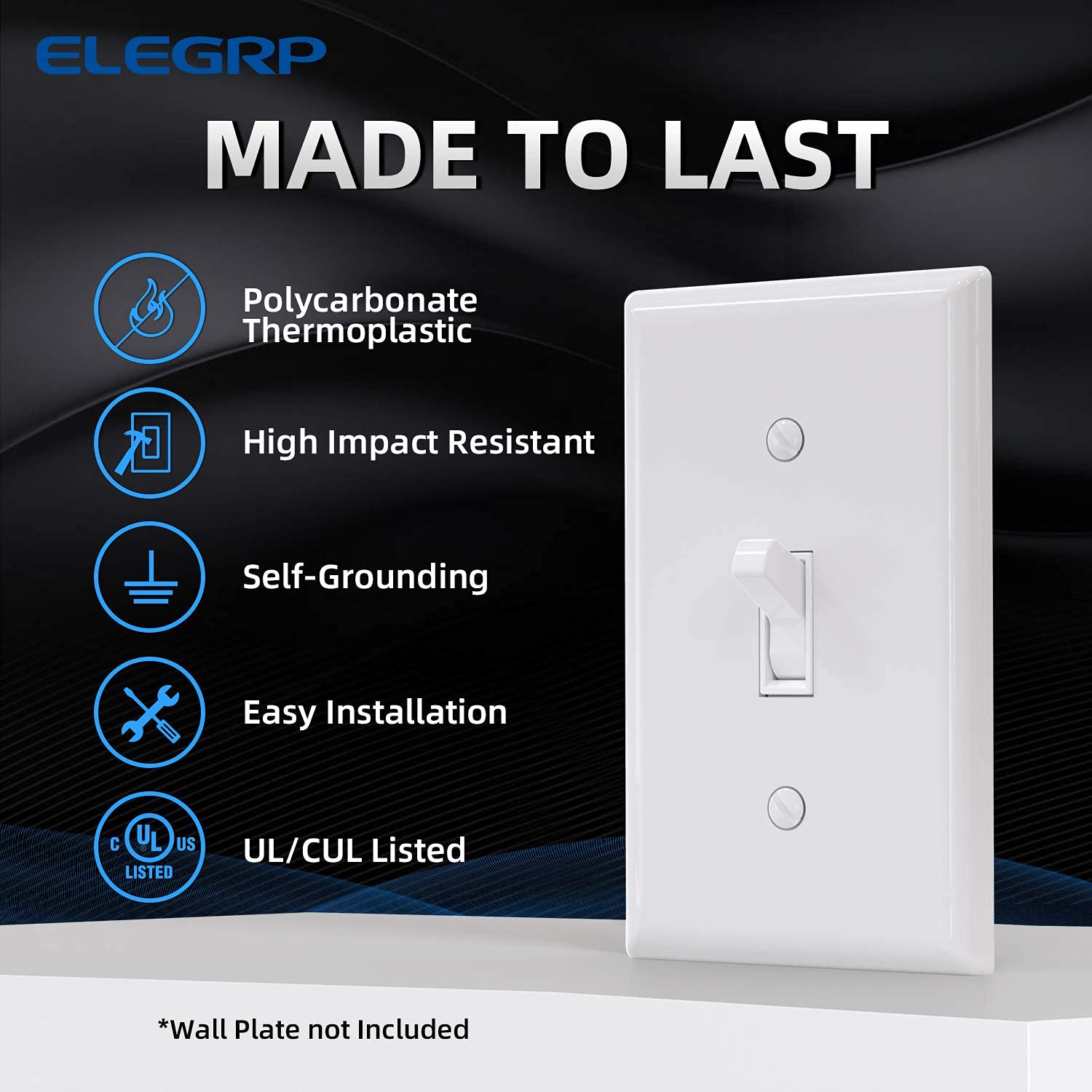 ELEGRP 3 Way Toggle Light Switch & ELEGRP 15 Amp White Outlet(10 Pack, Glossy White