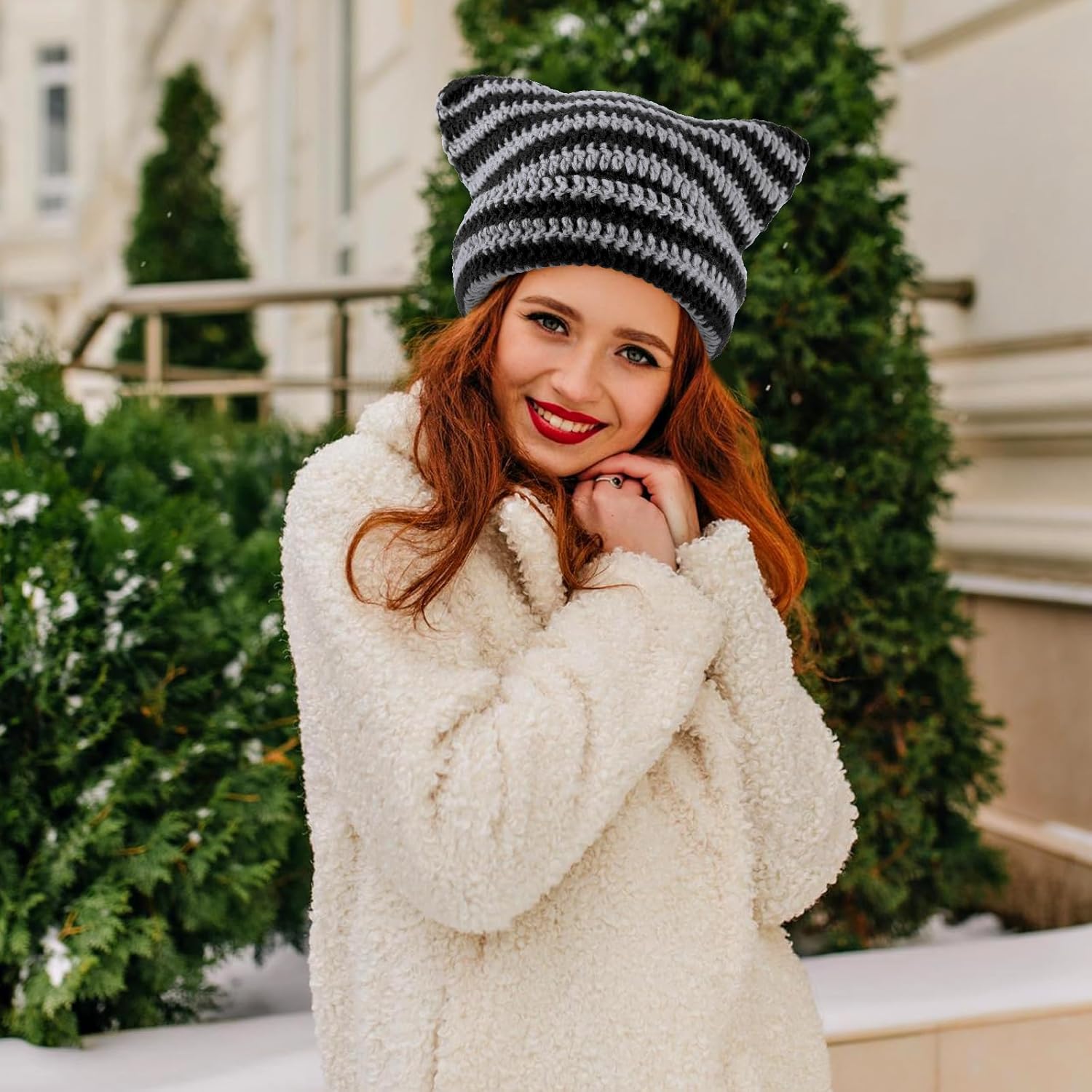 Cute Cat Ear Beanie Lazy Style Y2k Beanies, Winter Warm Crochet Hats for Women Girls Boys - Image 5