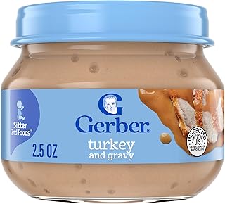 Gerber Stage 2 Baby Food, Turkey and Gravy Jar, Baby Puree Jars Glass