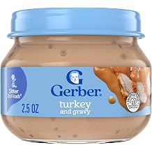 Gerber Stage 2 Baby Food, Turkey and Gravy Jar, Baby Puree Jars Glass