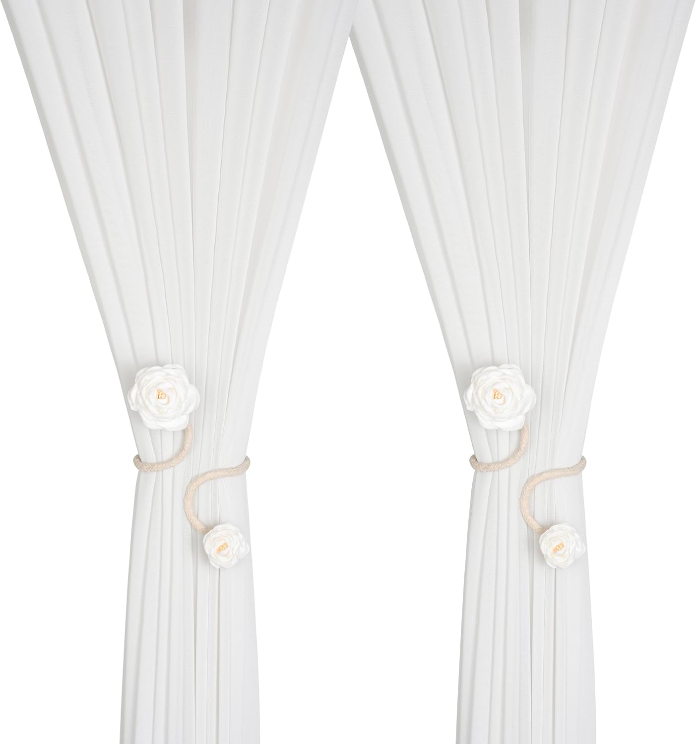 SUQ I OME Handmade Artificial Flower Curtain Holdbacks Clips, Beige