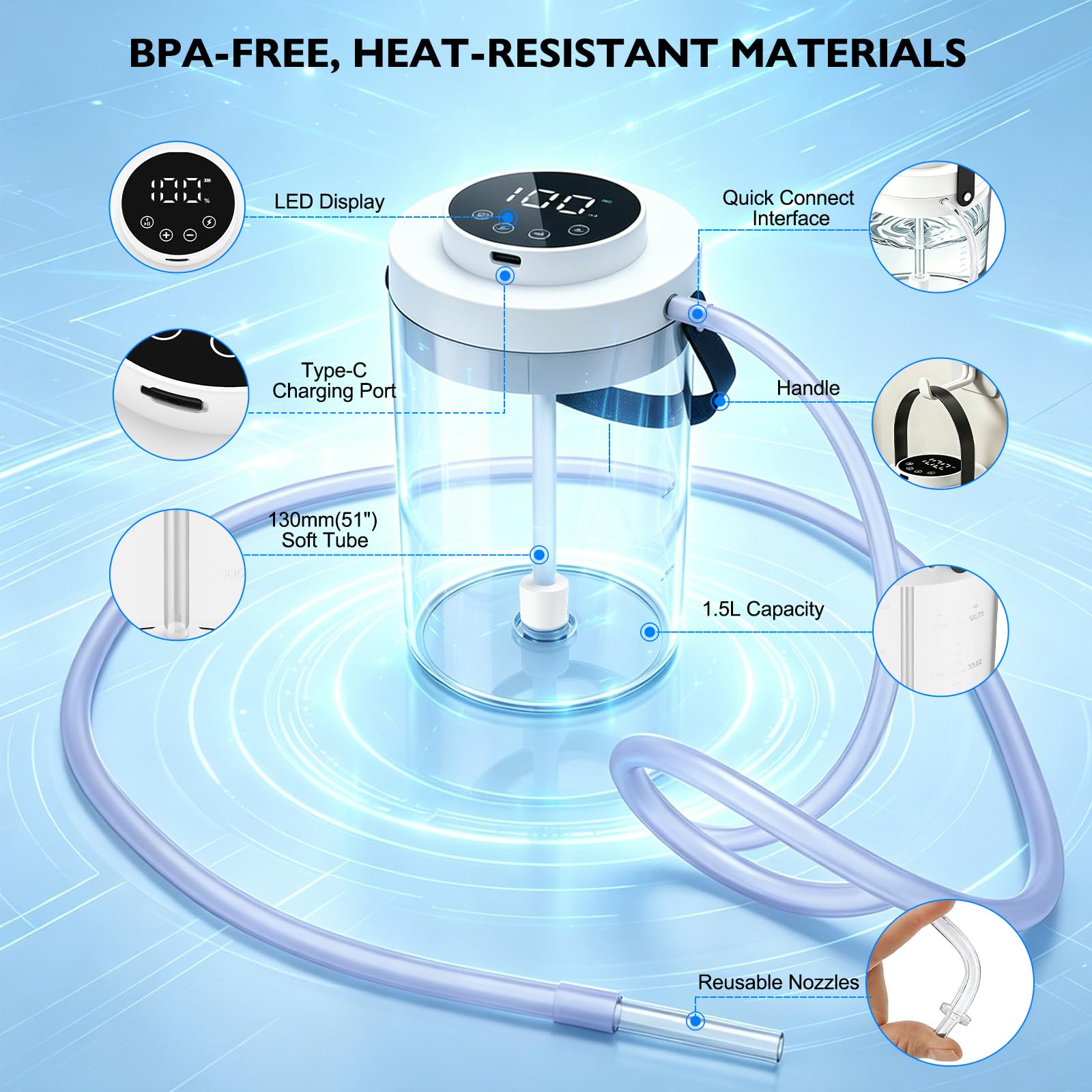 Kit de enema eléctrico de café para limpieza de colon para mujeres y hombres, cubo de enema de 1.5 L, kit de limpieza orgánica con presión de agua ajustable de 100 niveles, pantalla LED, 10 boquillas