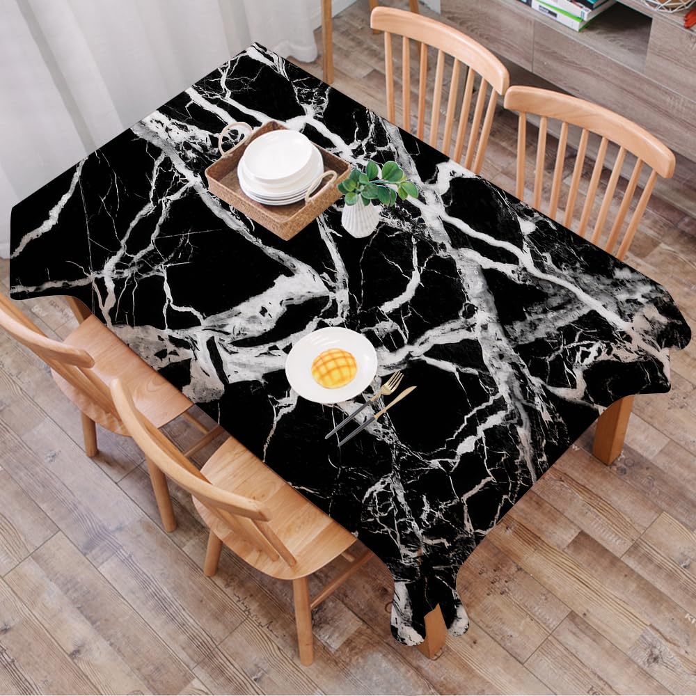 Dalexhm Background Of Marble In Black And White - A10 Table Cloth Wipe Clean Rectangular, Wipeable Tablecloths,Dining Table Cover For Kitchen Outdoor Garden Table,Background Of Marble In Black And White,54X72 In