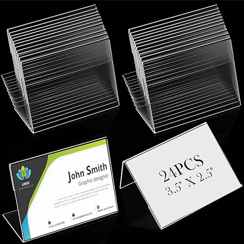 Miniatura 10 de Teling Soporte para tarjetas de visita de acrílico de 3.5 x 2.5 pulgadas, soporte para letreros con parte trasera inclinada, soporte transparente