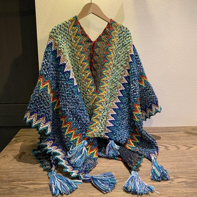 Women Knitted Blanket Shawl Fashion Woven Blanket Shawl Autumn/Winter Poncho Shawl Casual Y2K Tassel Blanket Shawl3