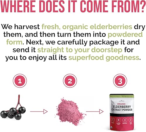Miniatura 7 de Lone Star Botanicals Polvo de saúco orgánico  Suplemento de extracto de saúco puro en polvo para superalimentos batidos, apoyo inmunológico y