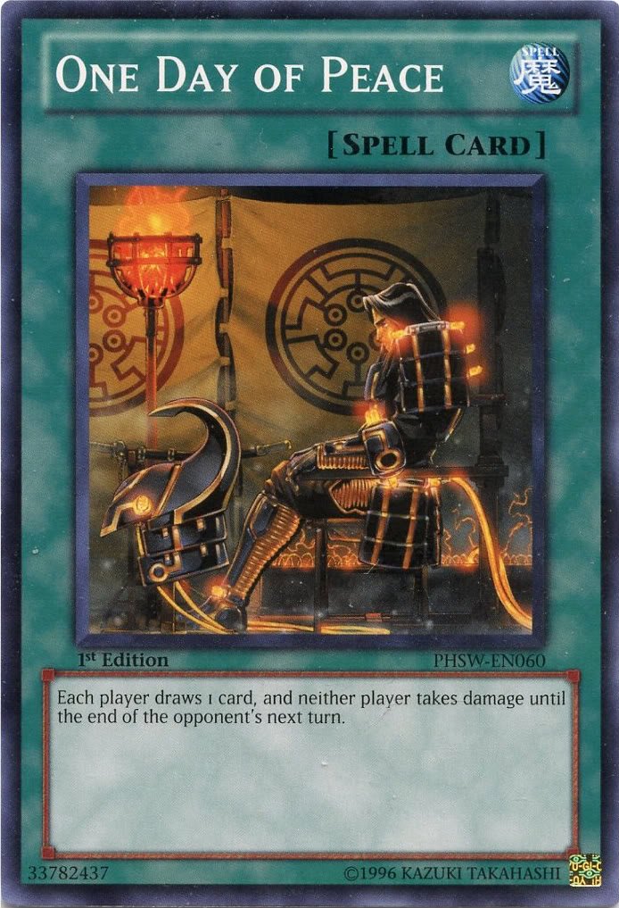one day of peace yugioh card Amazon.com: Yu-Gi-Oh! - One Day of Peace (PHSW-EN060) - Photon Shockwave -  1st Edition
