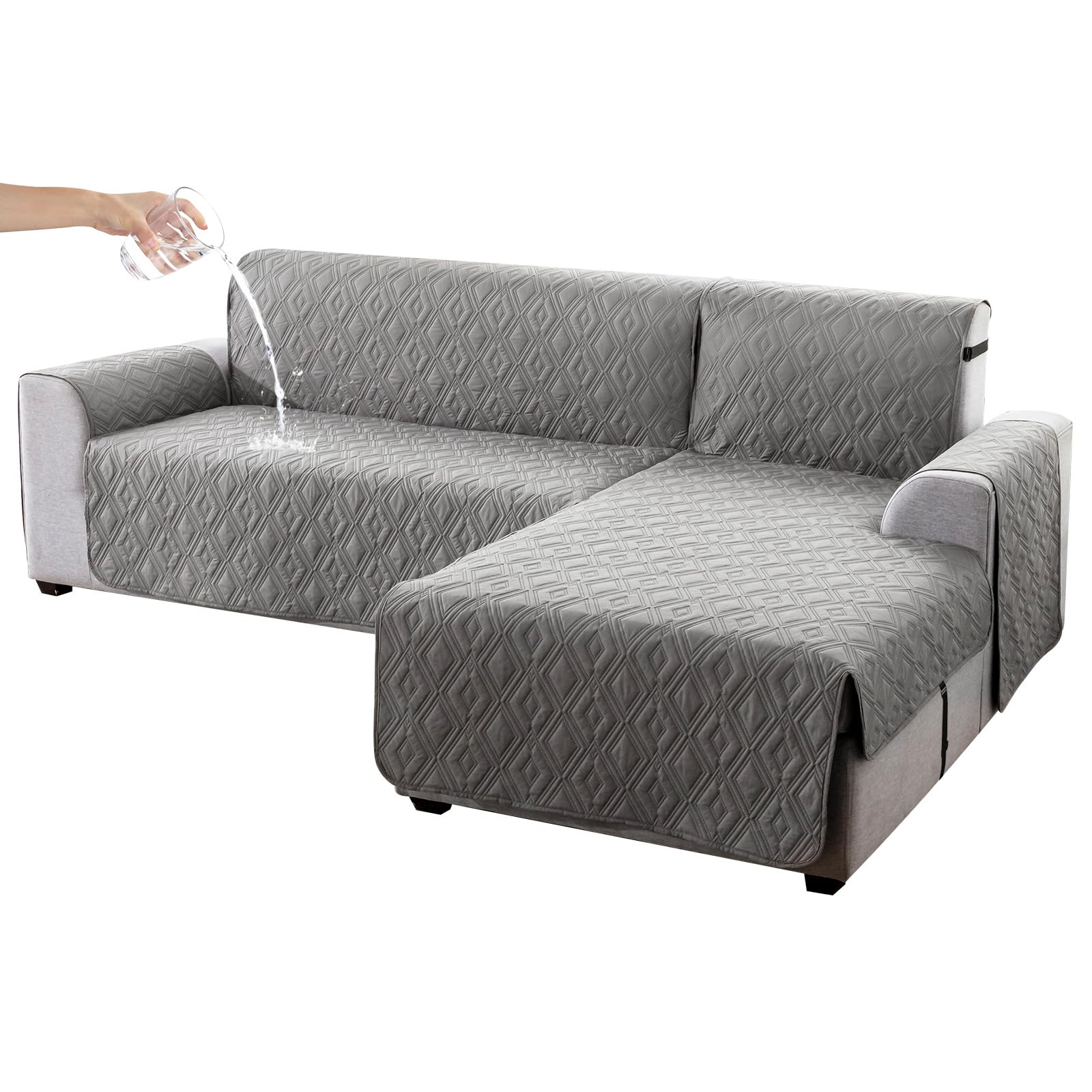View 1 of [SIMILAR] Genina Waterproof L Chaise Sectional Cover for Kids Pets (Gray, X-Large)