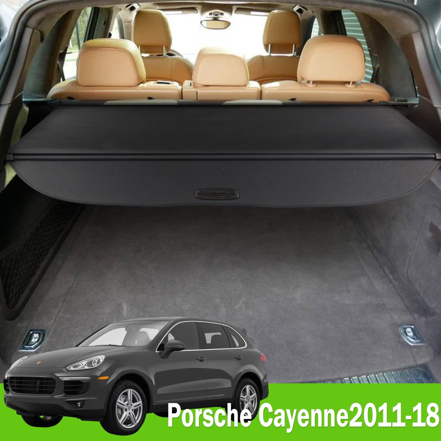 Cargo Cover for Porsche Cayenne 2011-2017 Accessories - Rear Trunk Security Cover Shielding Shade, Black