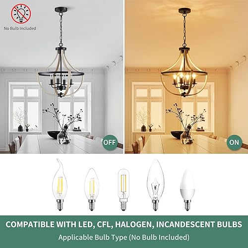 Miniatura 4 de Avzkcy Candelabro de granja de 16.5 pulgadas, 4 luces, moderno, colgante, lámpara de techo de metal vintage con grano de madera blanca para cocina,