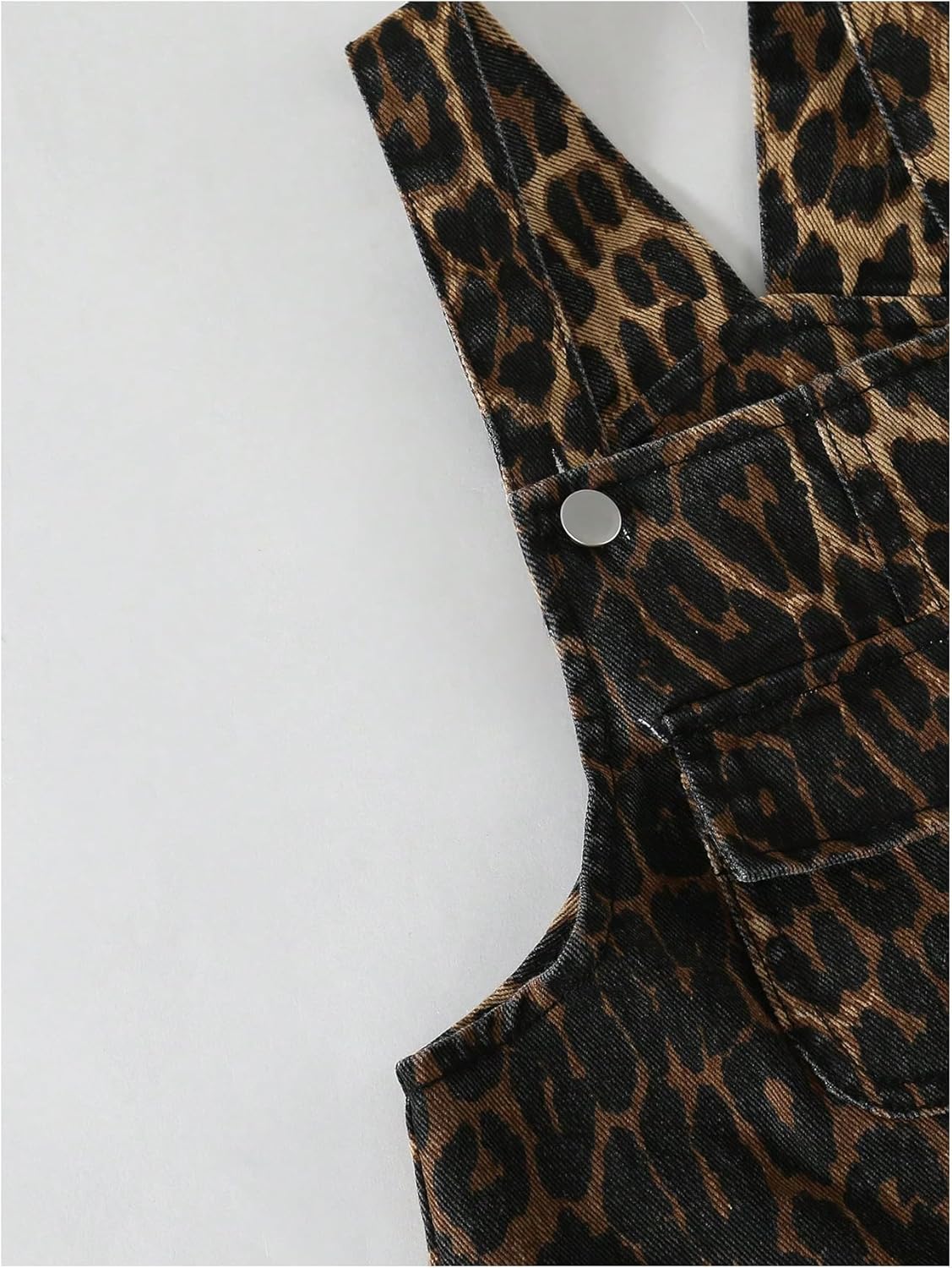 WDIRARA Toddler Girl's Leopard Denim Overalls Bow Sleeveless Jumpsuit Bib Overall