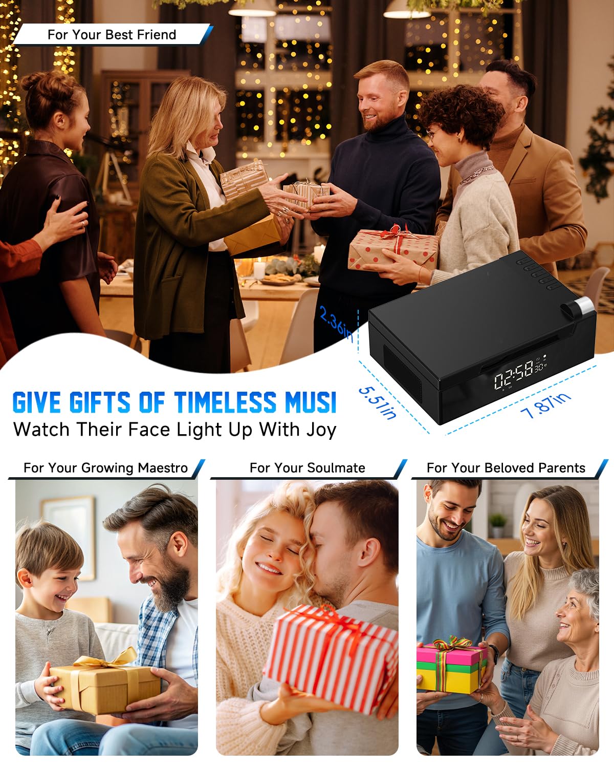 Lettore CD portatile Bluetooth per casa e scrivania, doppio altoparlante stereo, radio FM, batteria da 3600 mAh, telecomando e display LED, lettore disco retrò MP3/WAV, regalo