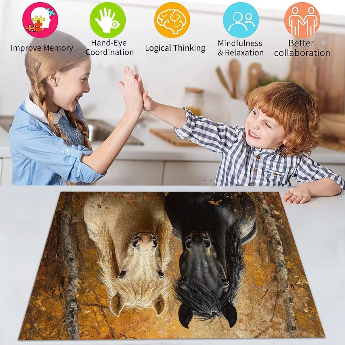 Pferd Puzzle für Erwachsene Kinder Anspruchsvoll 5000 Teile Impossible Klassische Puzzles Schwer Tier ab 8 9 10 Jahre Mädchen Jungen Jigsaw Kunst Educa, für Dekoration und Geschenke 105x156cm t-623