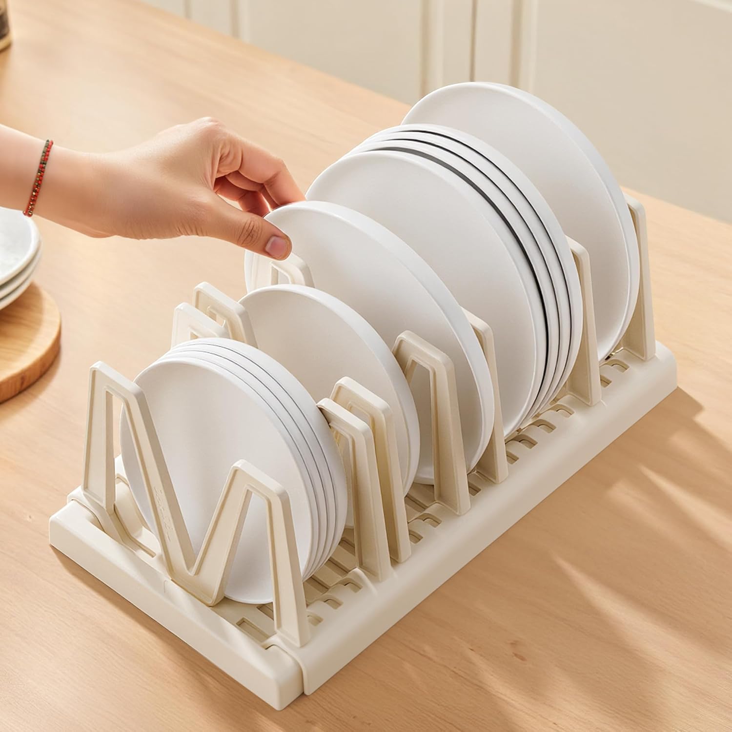 Li&Zhao Pots and Pans Organizer under Cabinet – Extended Dining Tray Storage Rack Cutting Board Rack Lid Holders inside Cabinet with 7 Adjustable Compartment for Kitchen Storage(White)