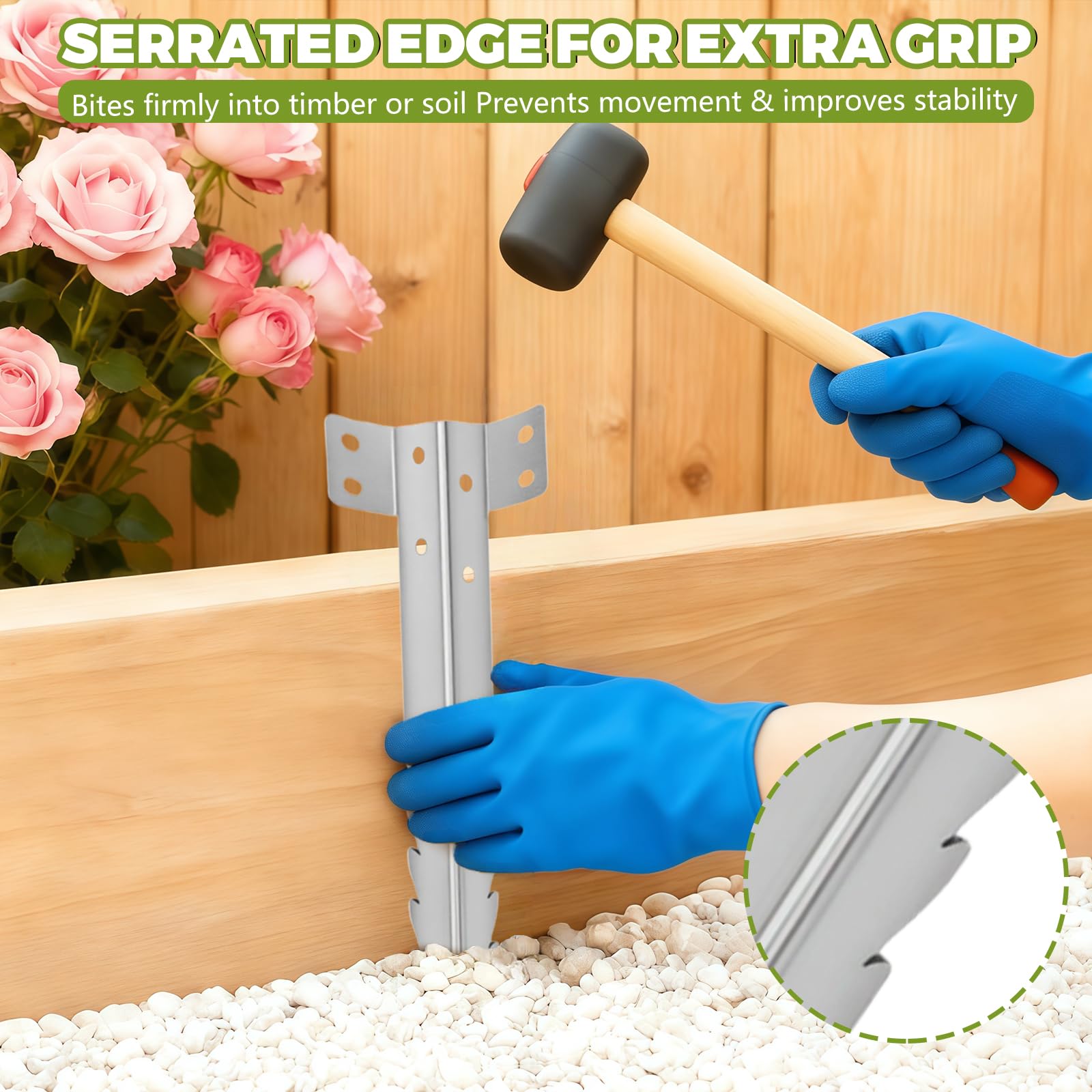 Lot de 12 supports de traverse ferroviaire – Piquets robustes en acier galvanisé avec design dentelé – Facile à installer pour les dormeurs de jardin, les plates-bandes surélevées, les