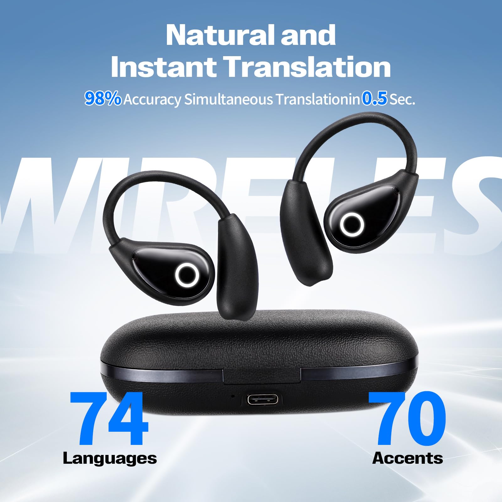 Auricolari traduttori 3 in 1 e 144 lingue e accenti, traduttore dispositivo traduttore in tempo reale, compatibile con iOS e Android, per viaggi, affari e apprendimento, M96-3, bianco latte