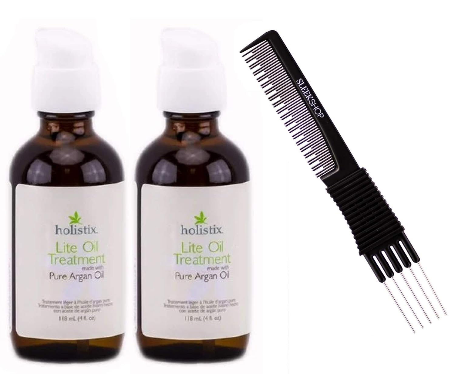 HOLISTIX by Retro Hair, Lite Oil Treatment, Made with Pure ARGAN OIL, Light Hair Serum (w/Sleek Premium Carbon Teasing Comb) Holistic Moroccan Morocco (4.0 oz (PACK OF 2))