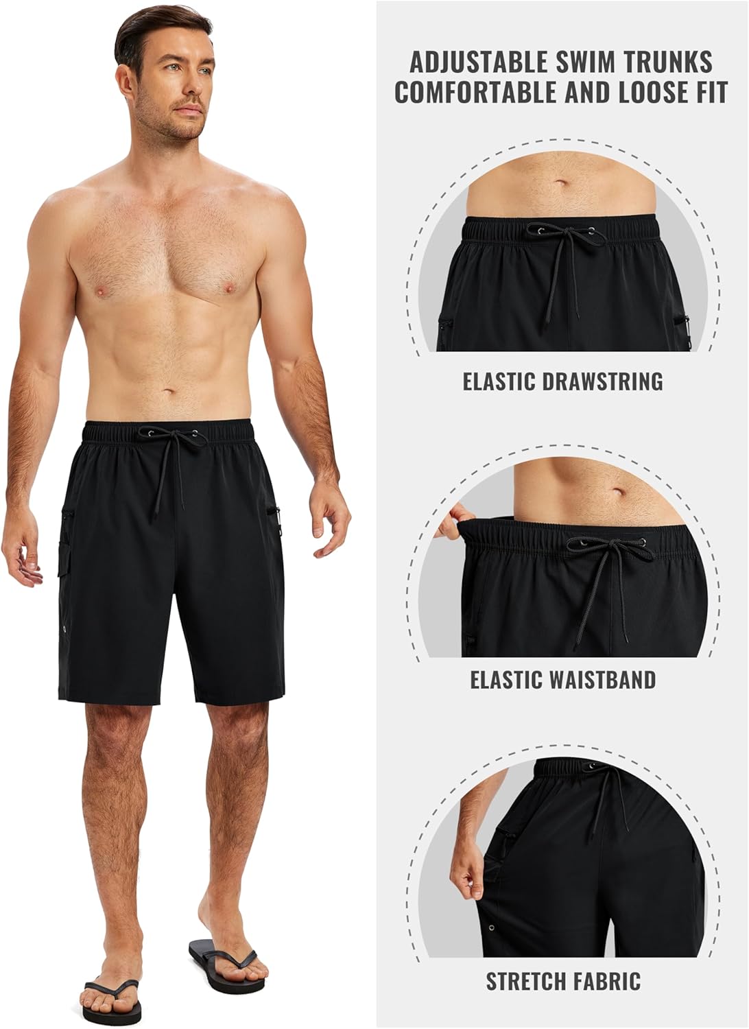 MoFiz Men's Swim Trunks 9" Quick Dry Mens Broad Beach Shorts Stretch Mens Swim Shorts