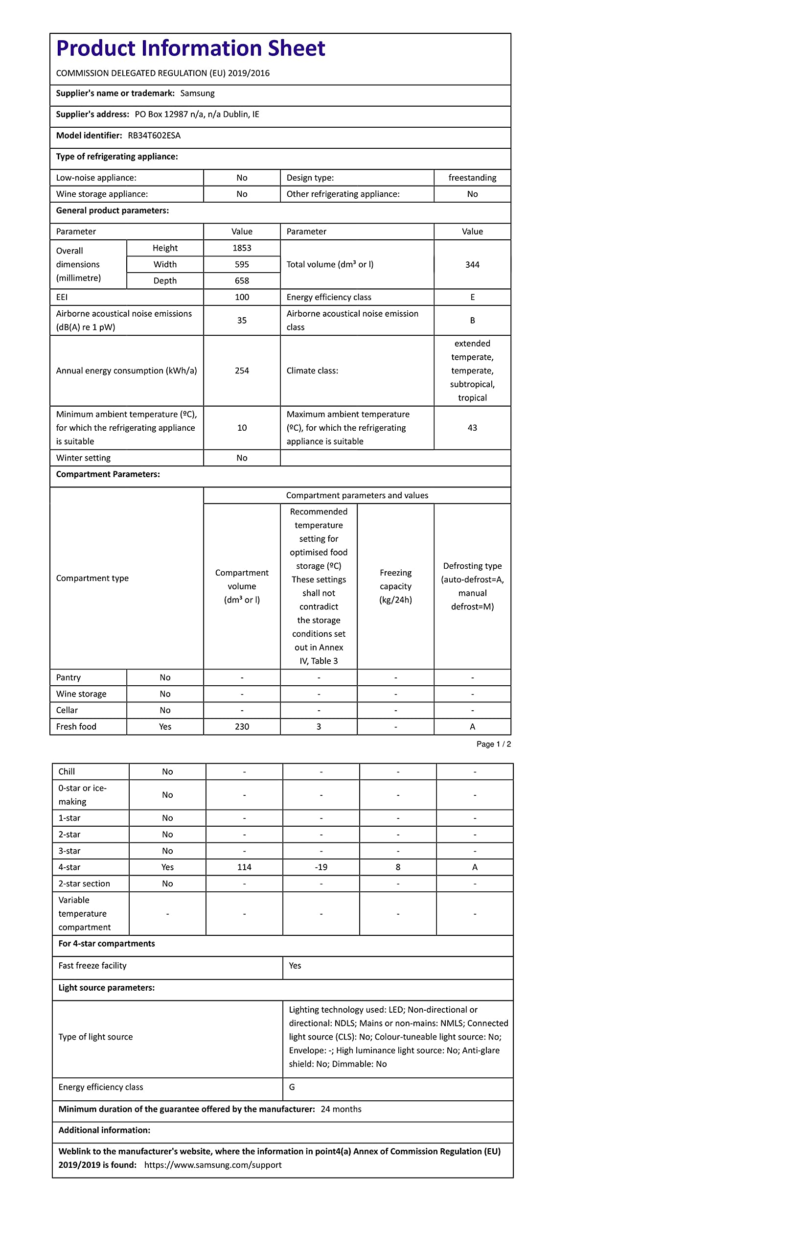 Samsung RB34T602ESA/EU Freestanding Fridge Freezer, Frost Free, 340L