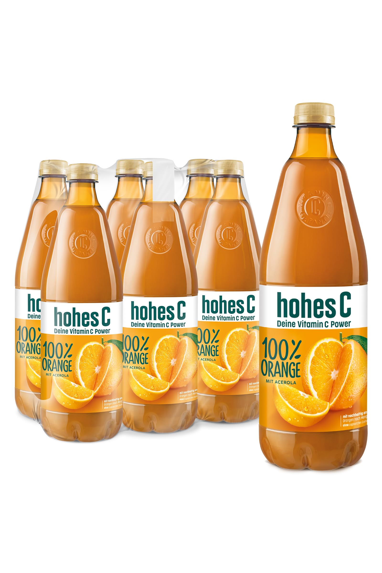 hohes C Orange (6 x 1l), 100% Saft, Orangensaft, Acerolasaft, Vitamin C, ohne Zuckerzusatz laut Gesetz, vegan