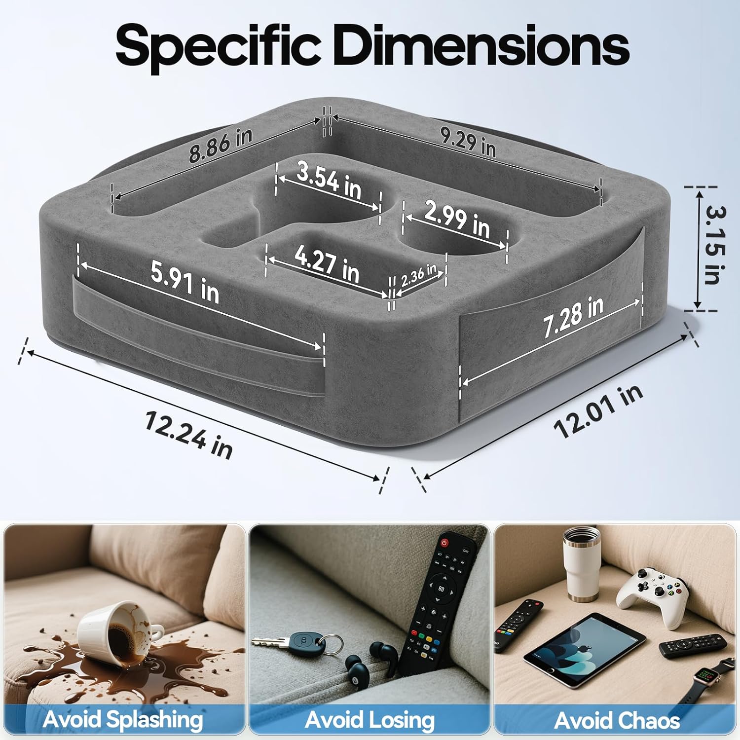 Couch Cup Holder Pillow, Sofa and Bed Caddy for iPad, Kindle, Switch, Game Controller, Remotes, Phones, Small-Sized Cup and Drink Holder for Couch, Bed, Desk, Car, Bathroom Cup Holder, Deep Gray