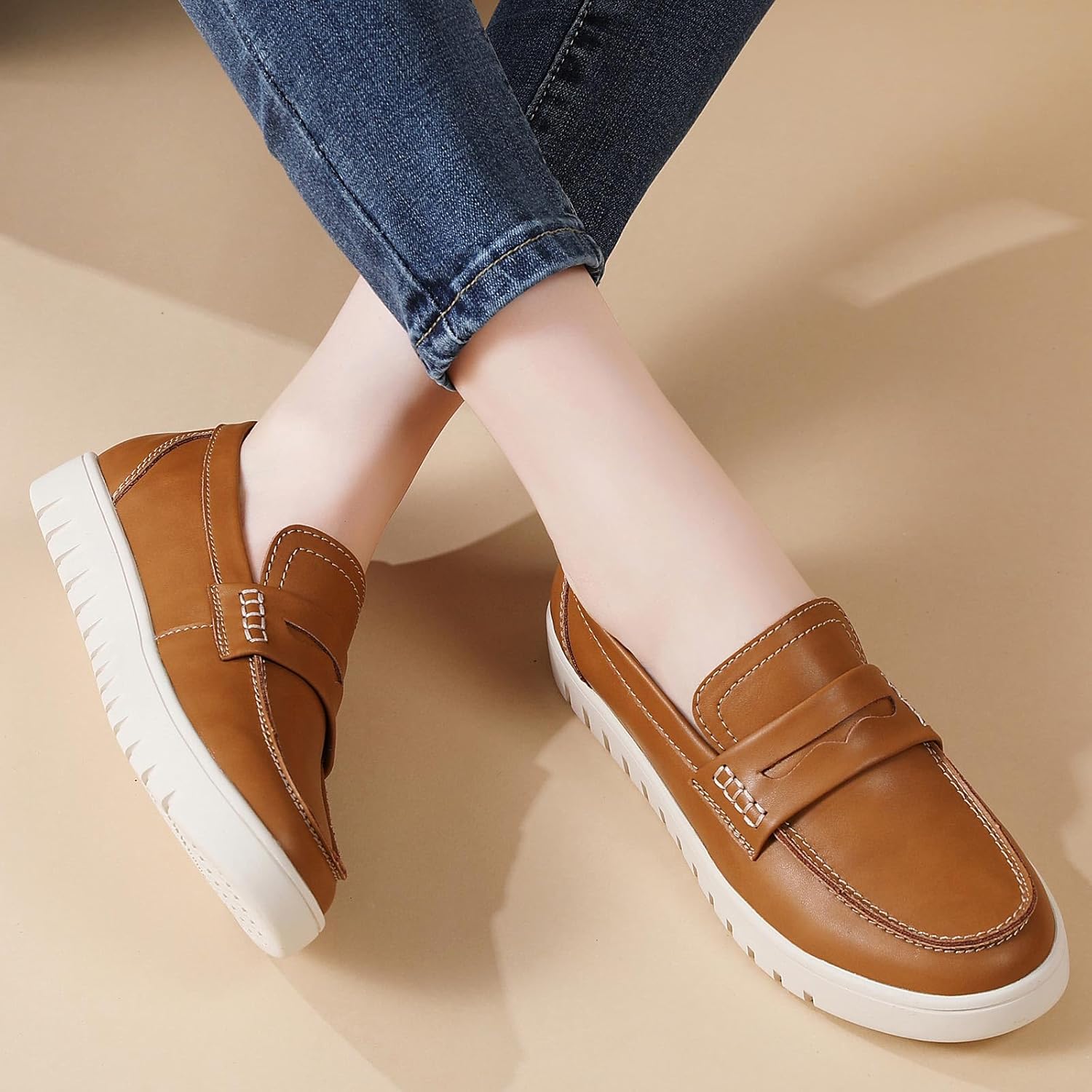 QAE Loafers for Women Penny Loafers Slip On Sneakers Womens Shoes Dressy Casual Comfortable Ladies Spring Shoes - Image 3