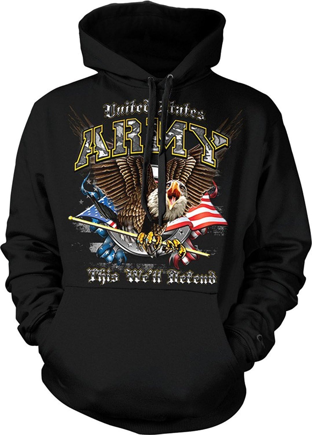 Lucky Ride US Army Hoodies This We'll DEFEND Eagle with American Flag Hooded Sweatshirt
