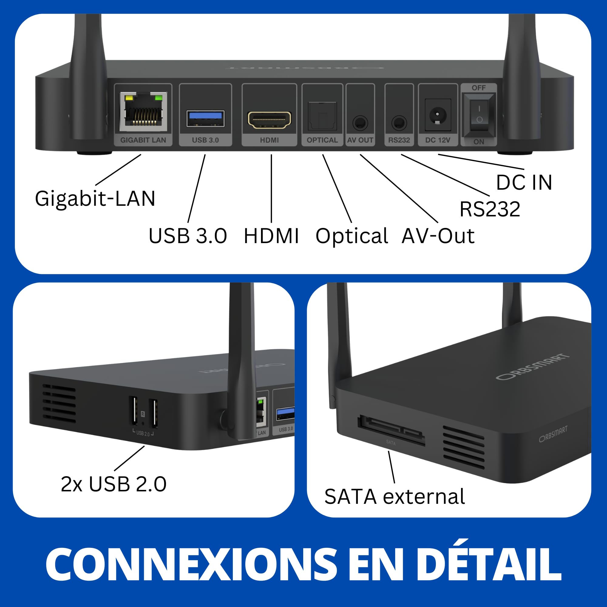 Orbsmart R82 Lecteur Multimédia 4K UHD Haut de Gamme pour Cinéma à Domicile | Vidéo HDR10+ & DV, Audio HD & DTS:X Passthrough | Support Menus Complets ISO Blu-Ray/MKV Depuis NAS/HDD | WiFi 6, USB 3.0