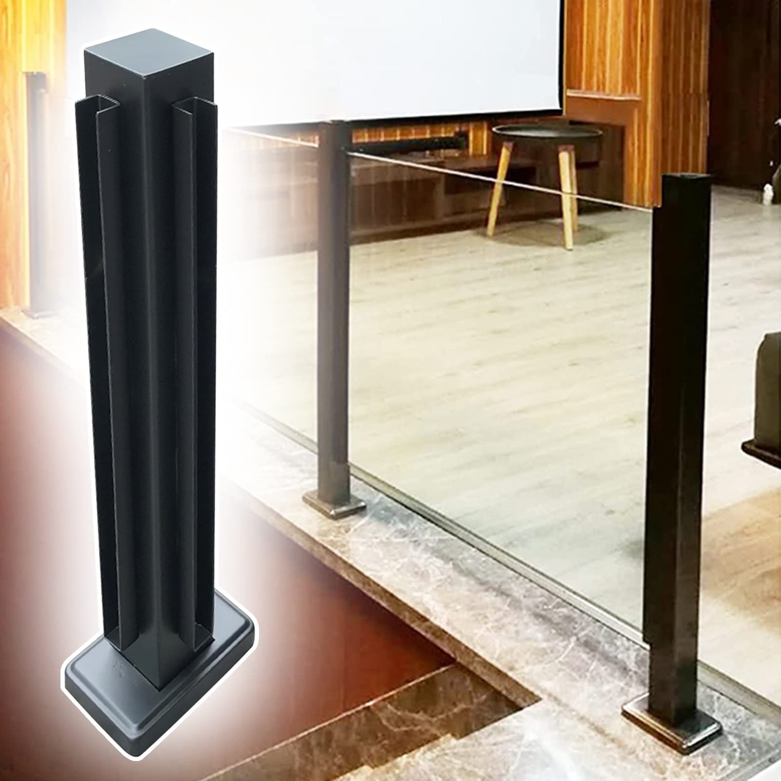 Poteau de garde-corps en verre 85 cm rigide avec système de fixation verticale