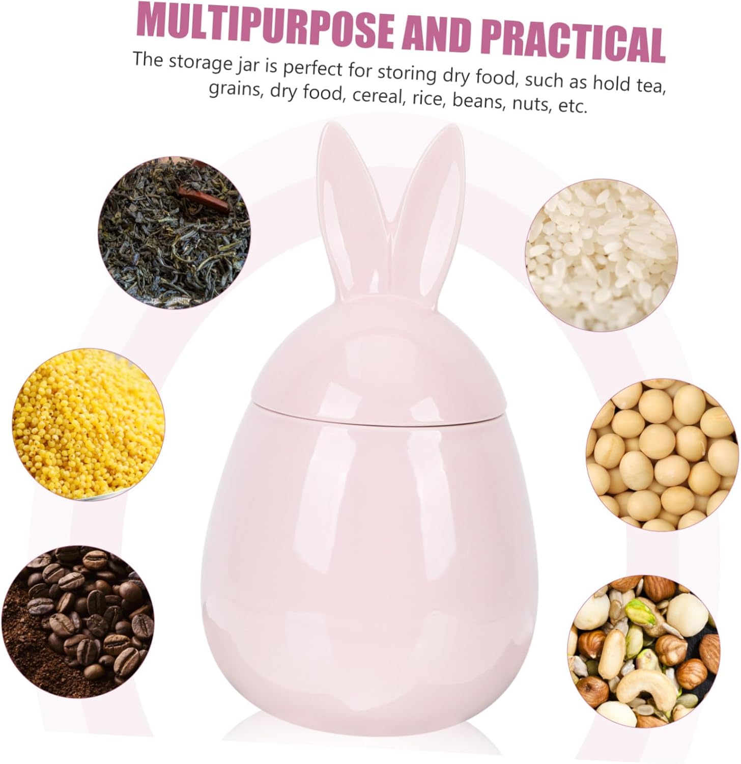 Homoyoyo Ceramic Bunny Storage Jar Lid Multi-functional Tea Canister for Home Organization Easter Decor and Candy Storage Housewarming