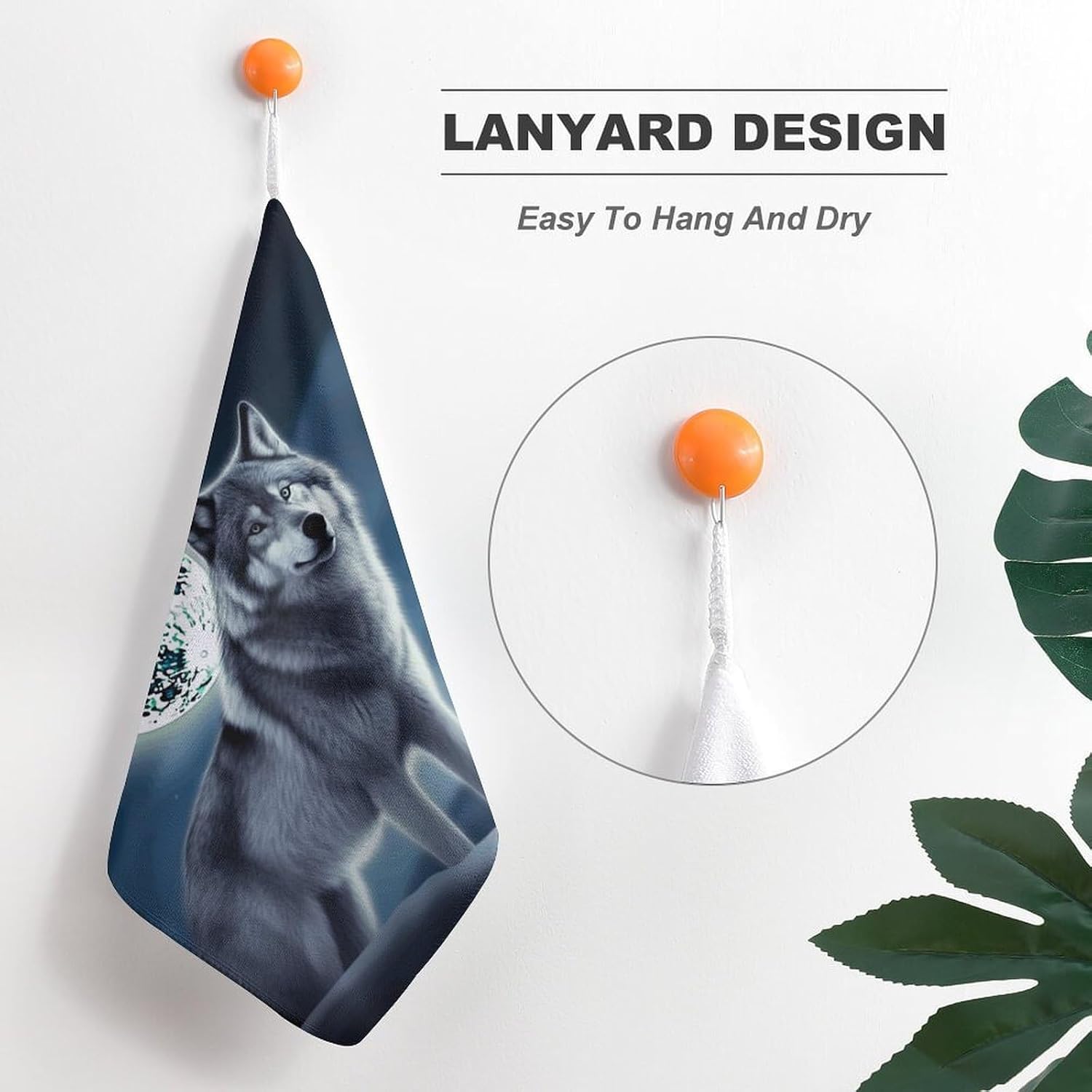 Small Towels with Hanging Loop Microfiber Hand Towels Washcloth | Soft Wash Cloth Wolf Under Moon Face Cloth Hand Dry Towels & Dish Cloths for Kitchen Bathroom11"
