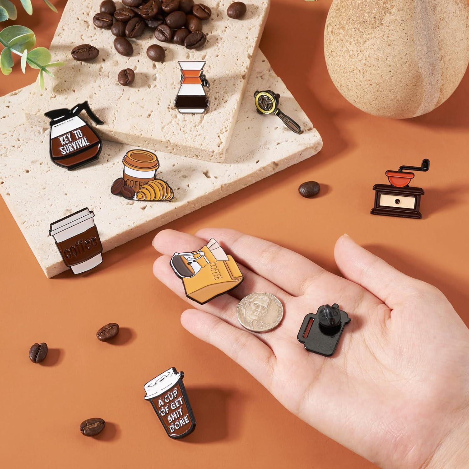 9Pcs Coffee Theme Brooch Enamel Pins image 4
