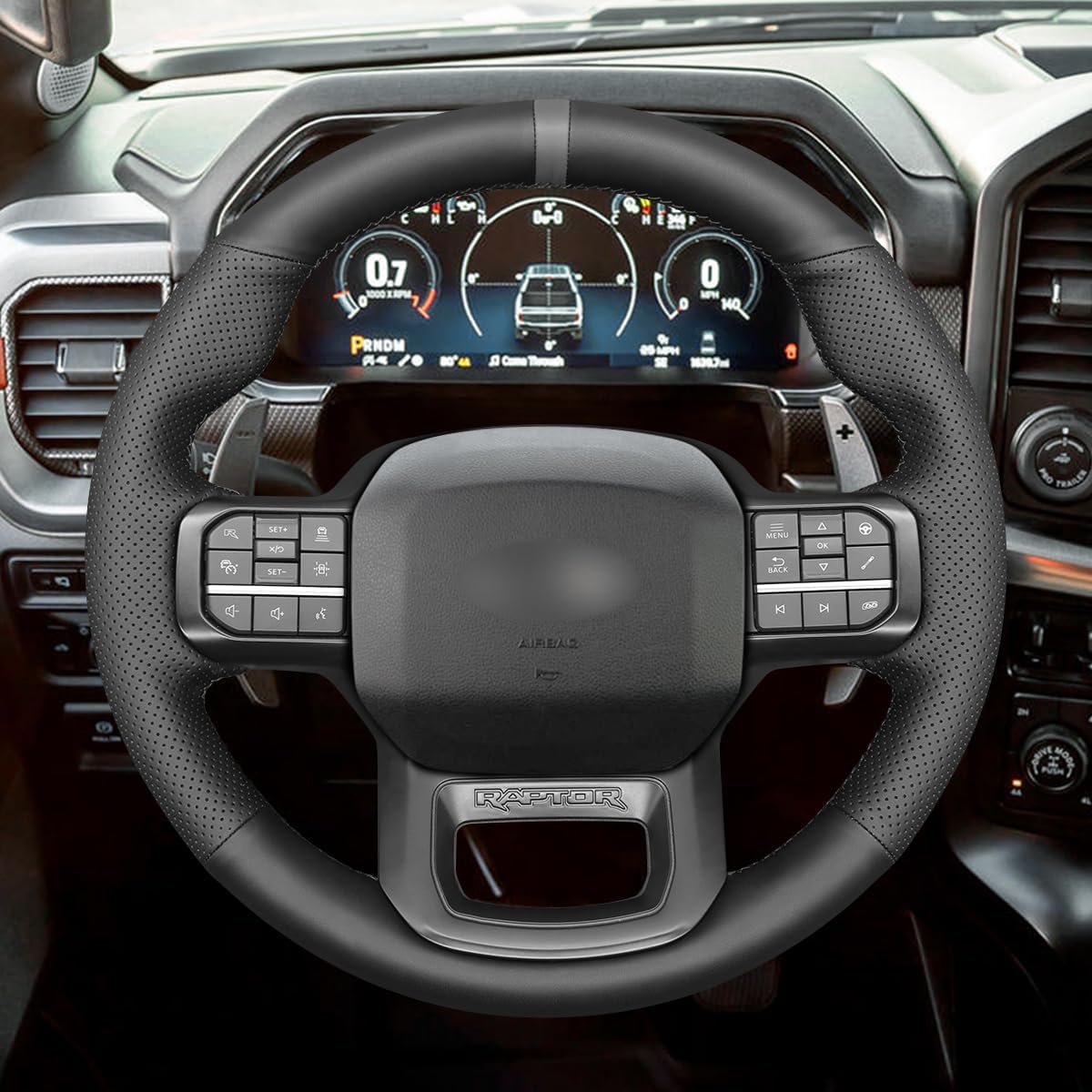 MEWANT for Ford F-150 Raptor Steering Wheel Cover for Ford F150 (Raptor) 2021-2023 Hand-Stitched Car Steering Wrap