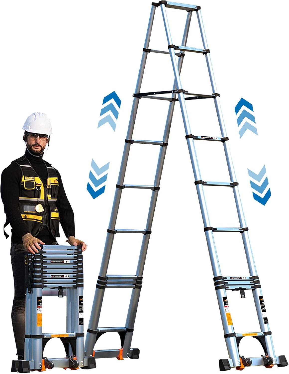 Telescoping Ladder A Frame, Compact Aluminum Extension Ladder, Portable