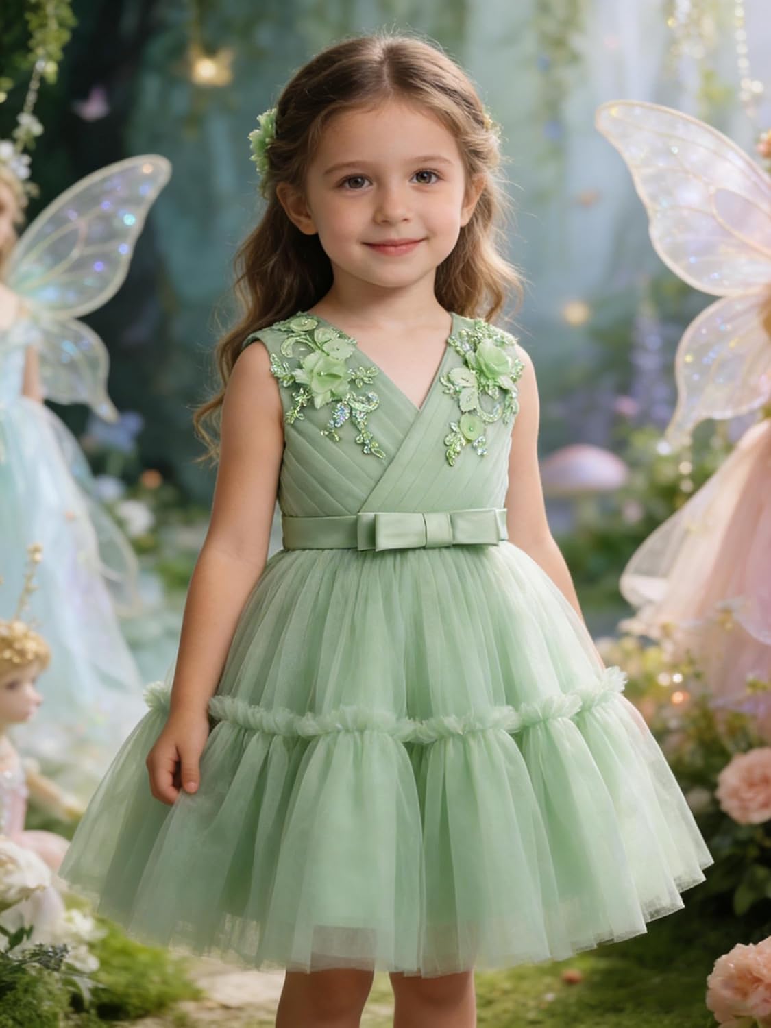 ODASDO Flower Girl Dresses Baby Kids V-Neck Sleeveless Tulle Tutu Princess Special Occasion Party Ball Gown Summer Spring - Image 2