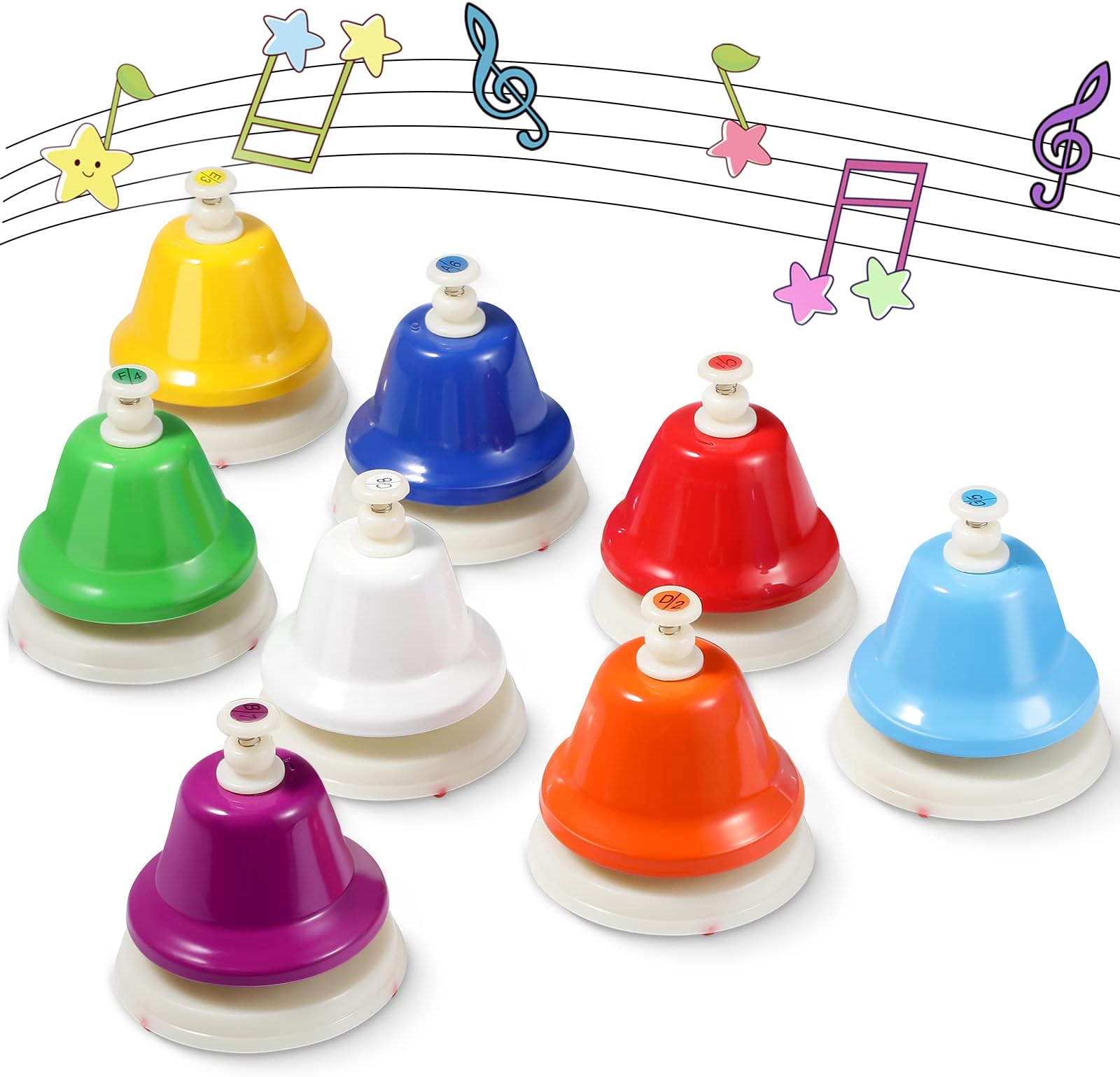 Desk Bells for Kids 8 Notes Rainbow Diatonic Hand Bells Colorful Toddler Musical Learning Toys Birthday Gift for Musical Learning Teaching Percussion Instrument