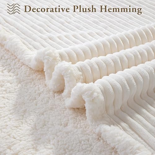 Miniatura 4 de LBRO2M Manta de cama de forro polar sherpa a rayas, tamaño individual, súper suave, afelpada, cálida, acogedora, de microfibra esponjosa, manta de