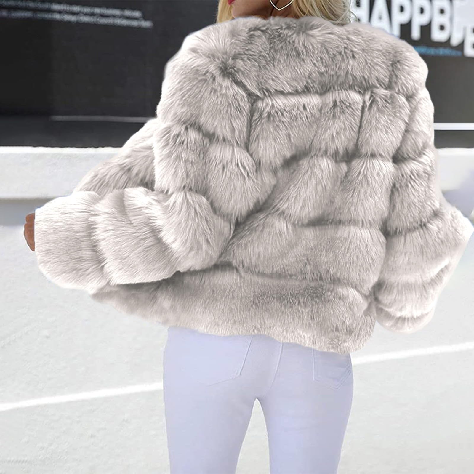 Veste en fourrure synthétique pour femme - Veste courte en fausse fourrure - Veste d'hiver pour femme - Couleur unie - Épaisse - Manteau d'hiver ample en fausse fourrure - Manteau d'extérieur - S-5XL
