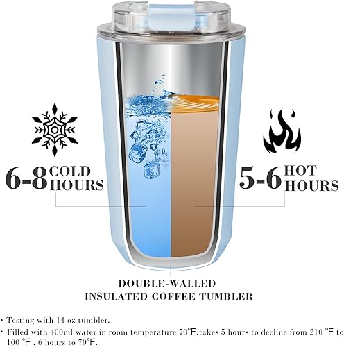 Miniatura 3 de Puraville Insulated Tumblers with Lid, 14 oz Travel Coffee Mug Stainless Steel Vacuum Cup, Leak Proof Reusable Double Walled Coffee Tumbler for Iced