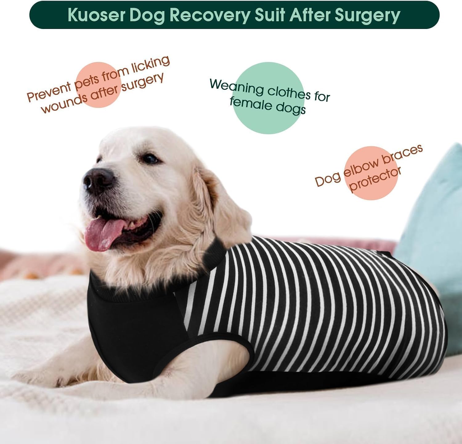Kuoser Dog Recovery Suit, Anti Licking Dogs Rear Leg Sleeve, Abdominal Dog Surgical Suit with Dog Pants Cover Protect Wounds, Dogs Elbow Protector Soft Pet Surgery Onesie Cone Alternative, Black 2XL