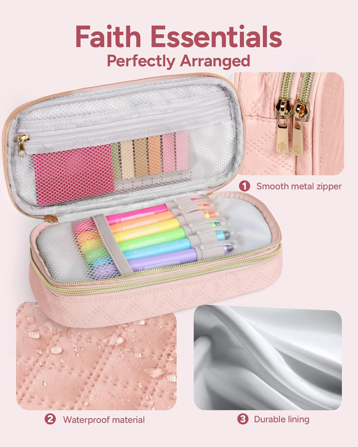 BellaHold Bible Study Kit for Women and Girls – 50PCS Journaling Supplies, 11 Bible Accessories, No-Bleed Highlighters, Pens, Bible Tabs, Large Pencil Case, Christian Gift (Light Pink)