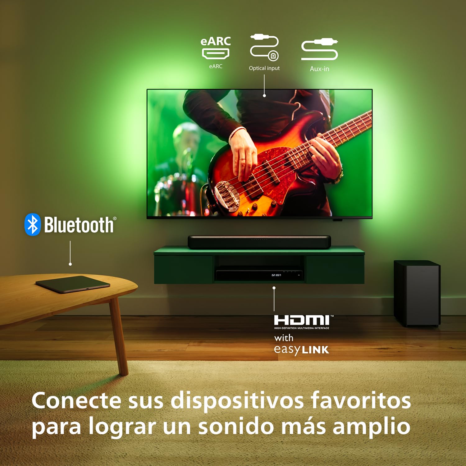 Philips TAB5309 Barra de Sonido 2.1 con subwoofer inalámbrico - Canales 2.1 de 240W, DTS Virtual X, Bluetooth 5.4, HDMI ARC, conexión óptica y conectividad USB - Gris Oscuro