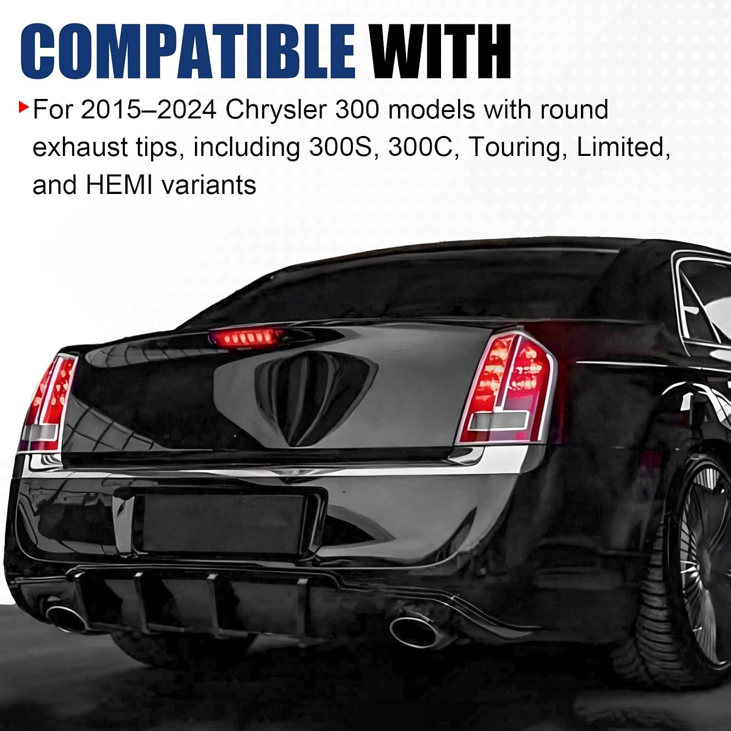 Rear Bumper Diffuser Lip Compatible with 2015-2023 Chrysler 300, Gloss Black Rear Splitter Spoiler Lower Valance