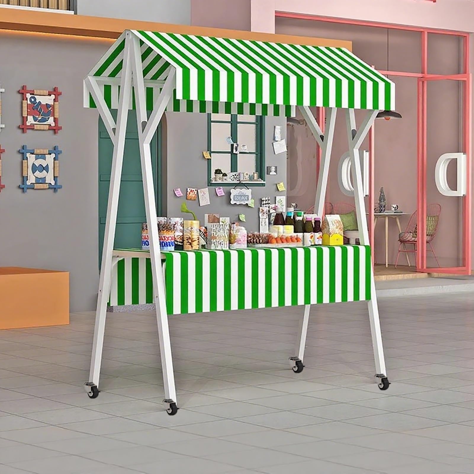 Carrello pieghevole del venditore dello street food sulle ruote con il baldacchino di Oxford, contatore portatile dell'esposizione per le fiere e la vendita