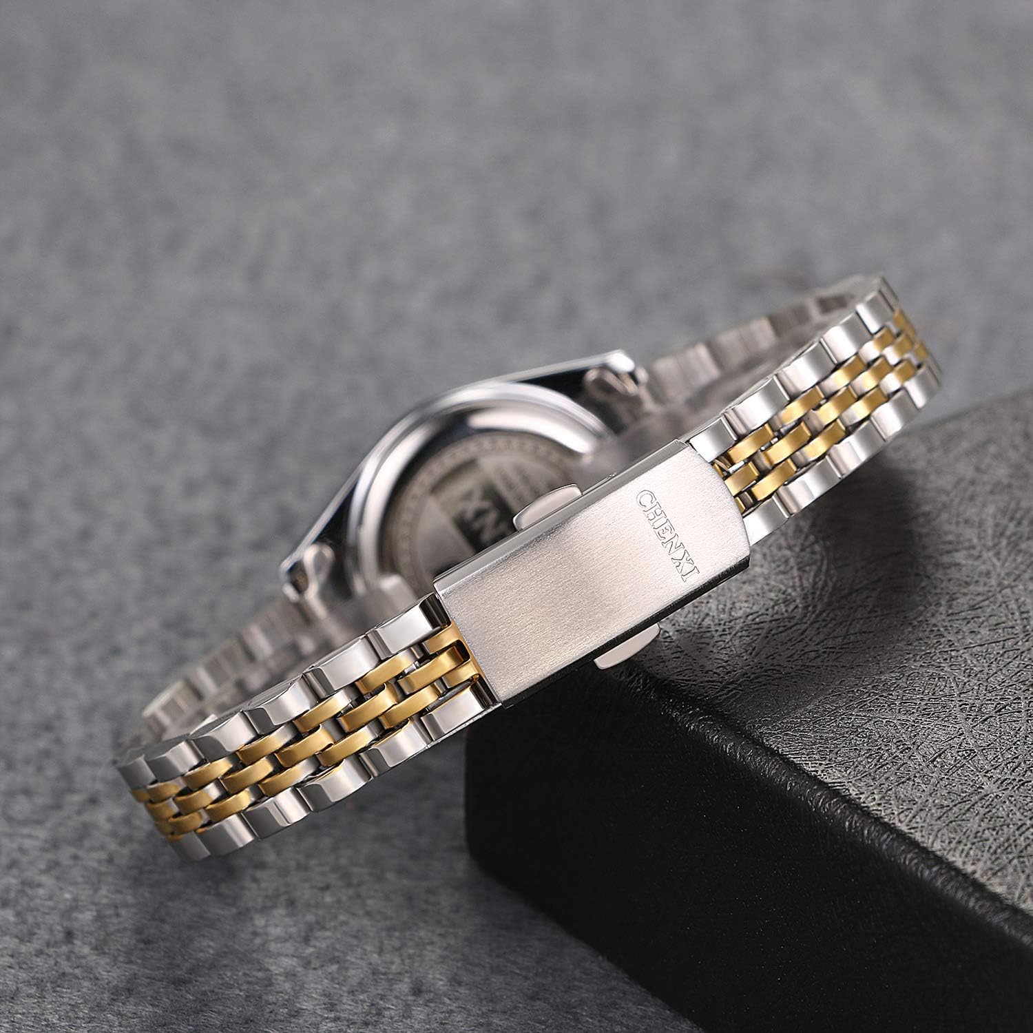 OIDEA Stainless Steel Women's Wrist Watches: Waterproof Round Dial Luminous Mens Watches Black Rhinestones Date Analog Quartz Wrist Watches for Women