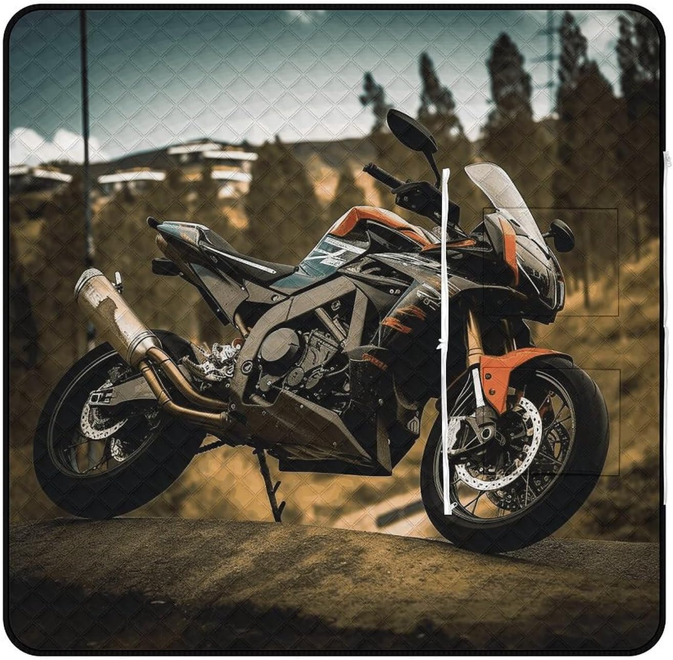 Sport Motorcycle Picnic Blanket 150x150cm, Foldable 2-in-1 Picnic Mat and Tote Bag Portable Waterproof Beach Mat Sandproof Outdoor Blanket for Park, Hiking, Beach, Camping, Travel