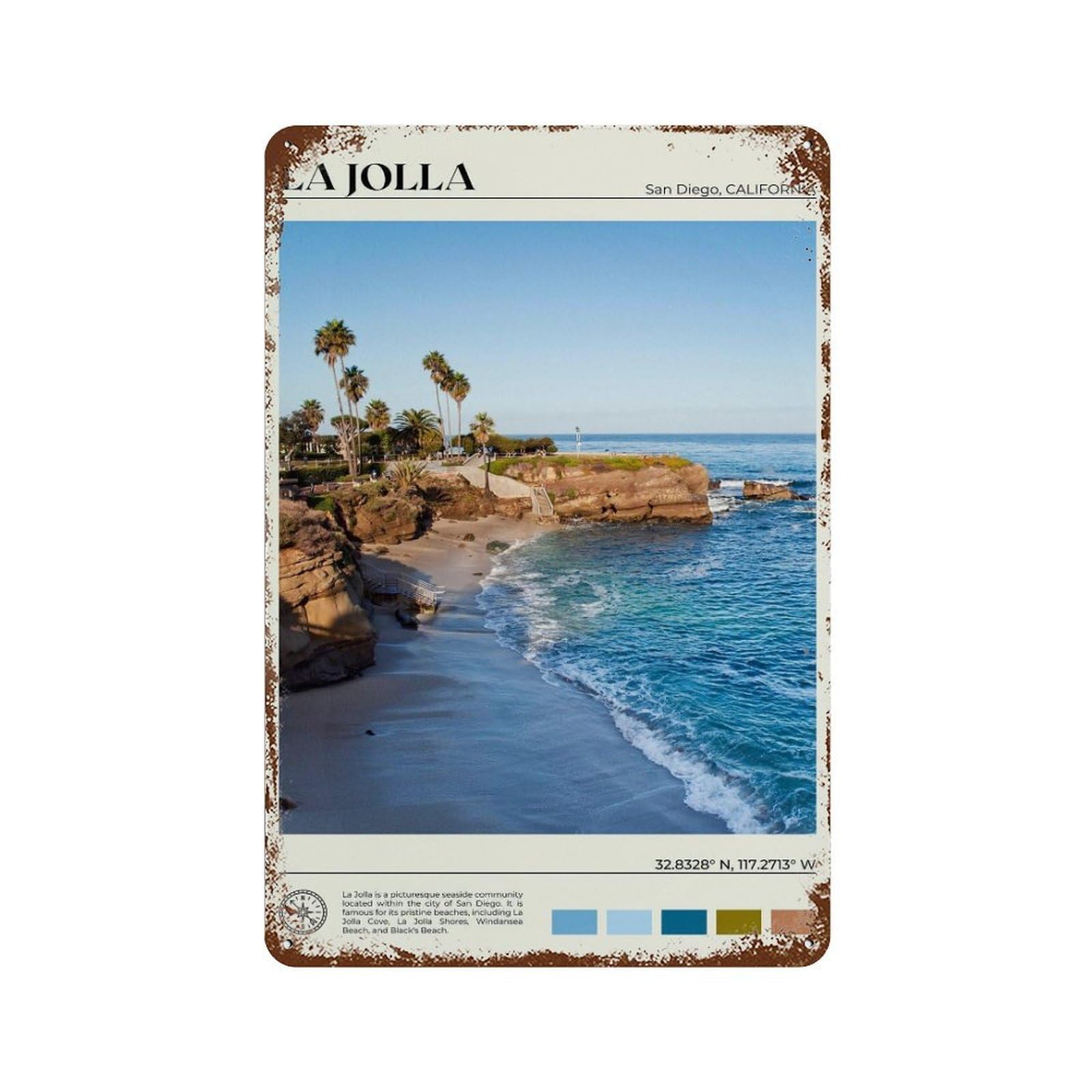 xiaoxiaoshen Real Photo La Jolla Decor San Diego Wall Decor Art Metal Tin Poster Modern Home Decor Art Home Bar Shop Decorations Vintage Sign 30x20cm