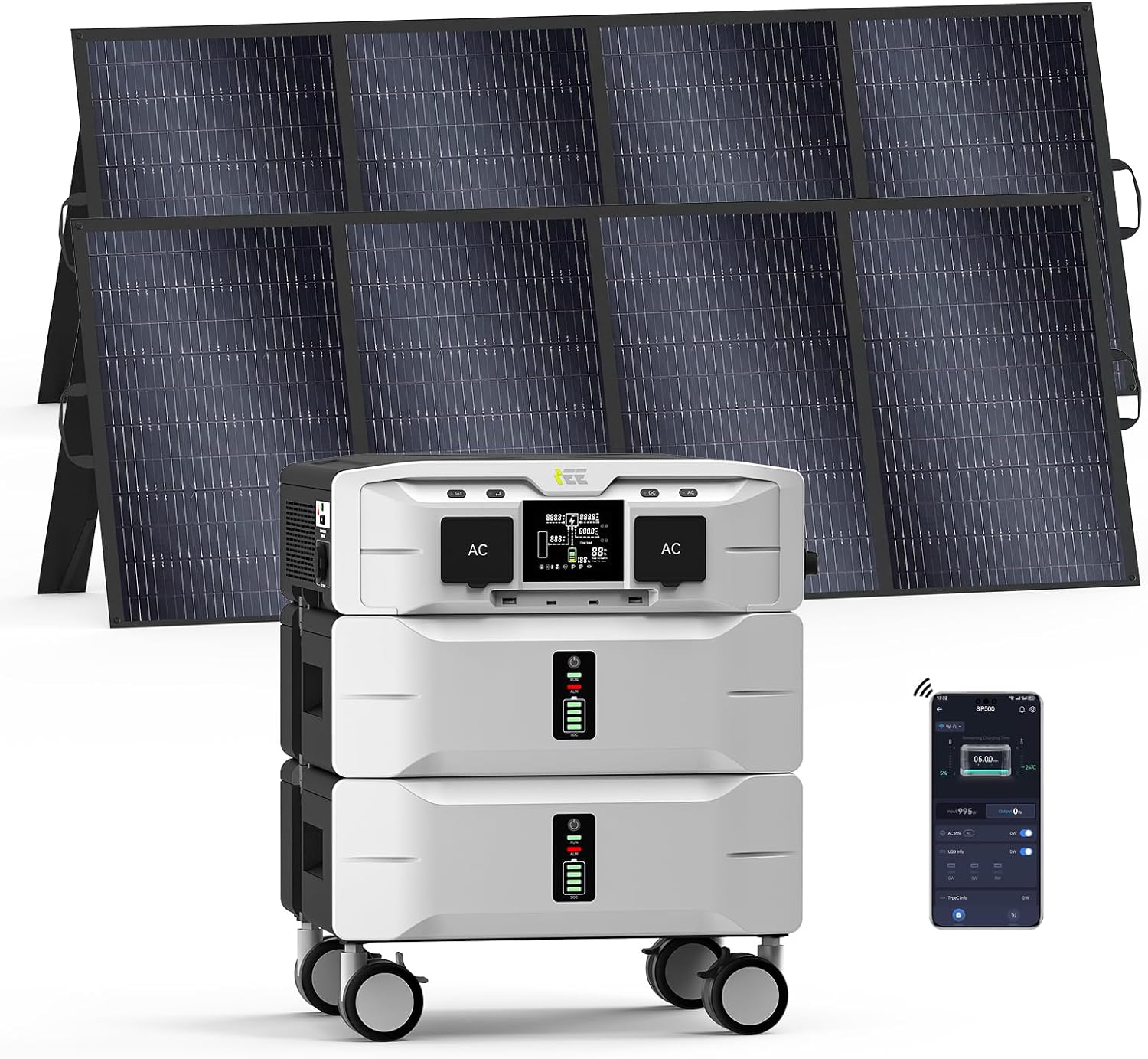 IEE SP5000 Solar Generator 5000W, 5120Wh Power Station with 2x400W Solar Panels, 5 AC Outlets(9000W Surge), 120V/240V Dual Voltage, Solar Generator for Home Backup, Camping, RV, Emergency