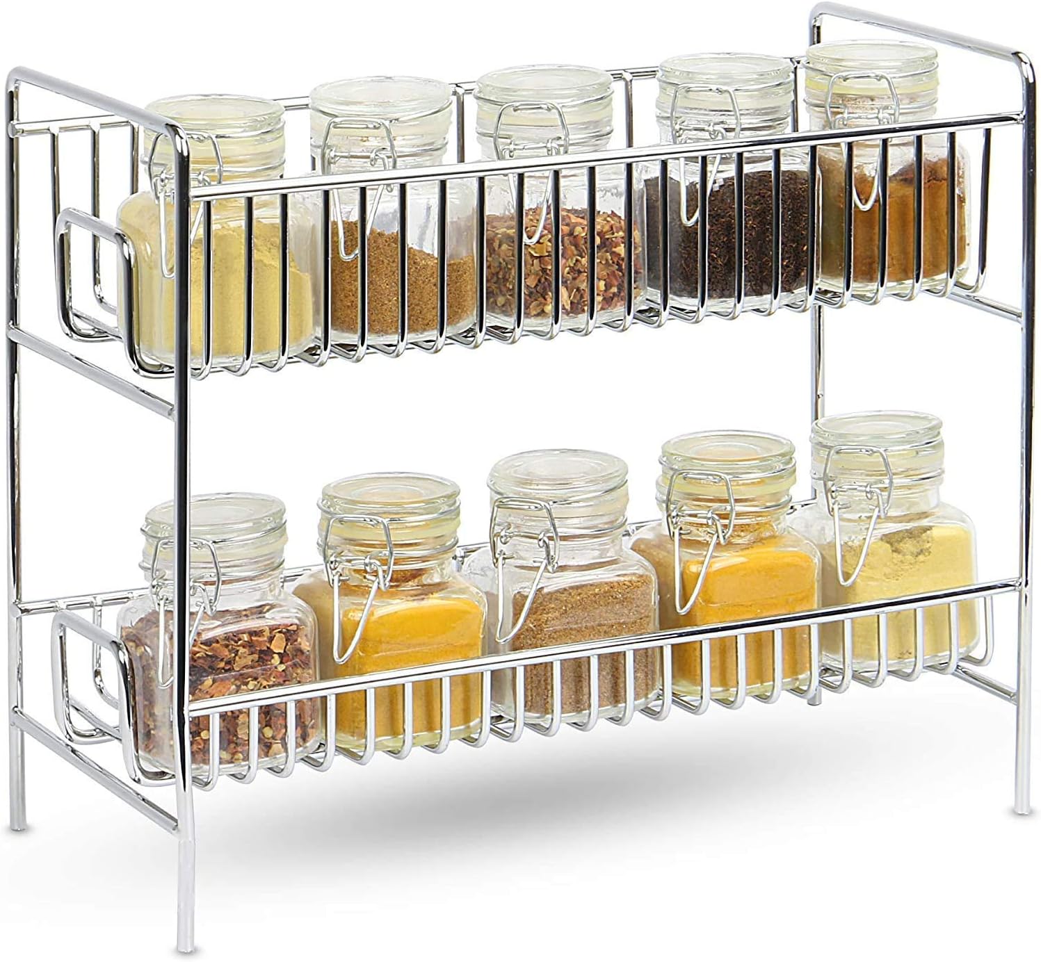 2-Tier Standing Rack Shelf Holder Spice Rack Countertop Storage Organizer for Kitchen Bathroom Office (Silver)